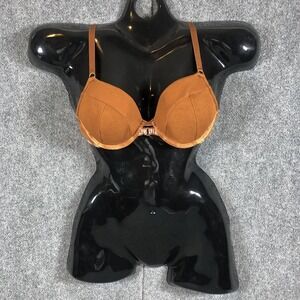 Hustler Push Up Bra Womens 36C Brown Underwire Padded Logo Band Adjustable